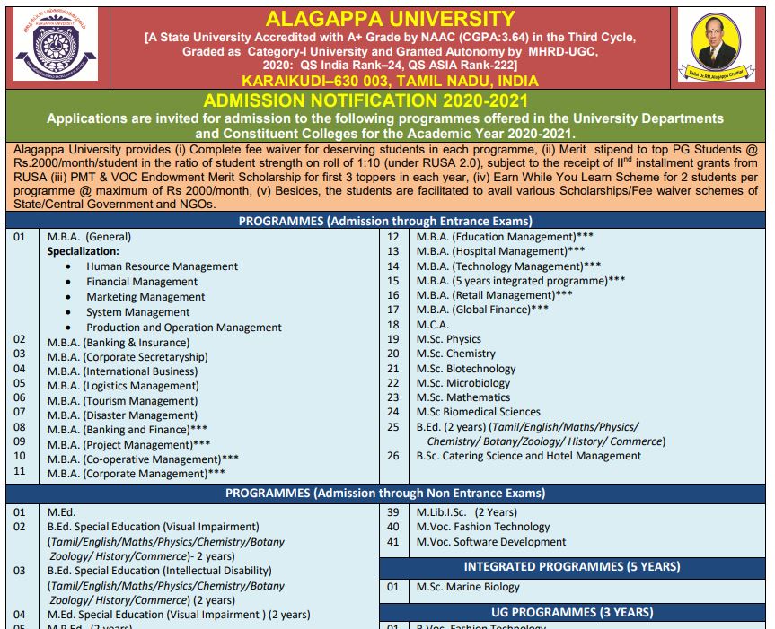 alagappa university admission notification 2020 2021