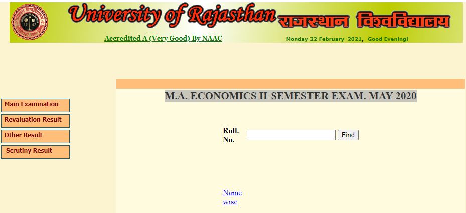 University Of Rajasthan Result Released  for M.A. ECONOMICS II-SEMESTER EXAM MAY-2020