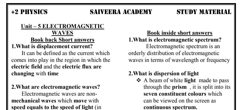12th physics Unit 5 questions with answers english medium