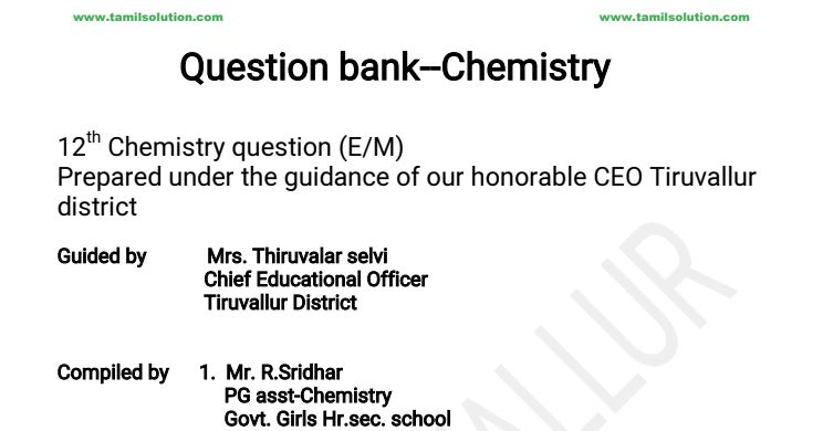 chemistry important questions class 12 state board tamil nadu