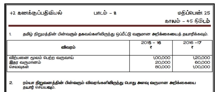 12th Accountancy Important Question Unit 8 Tamil Medium