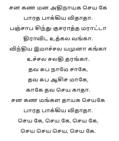 National Anthem in Tamil Font