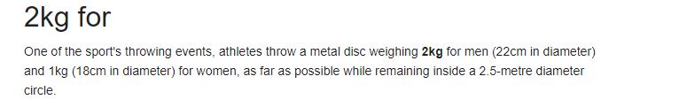 The weight of discus for men is