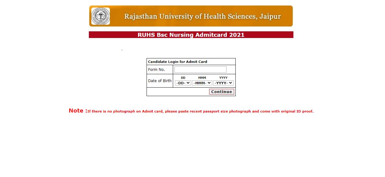RUHS BSc Nursing Admit Card 2022